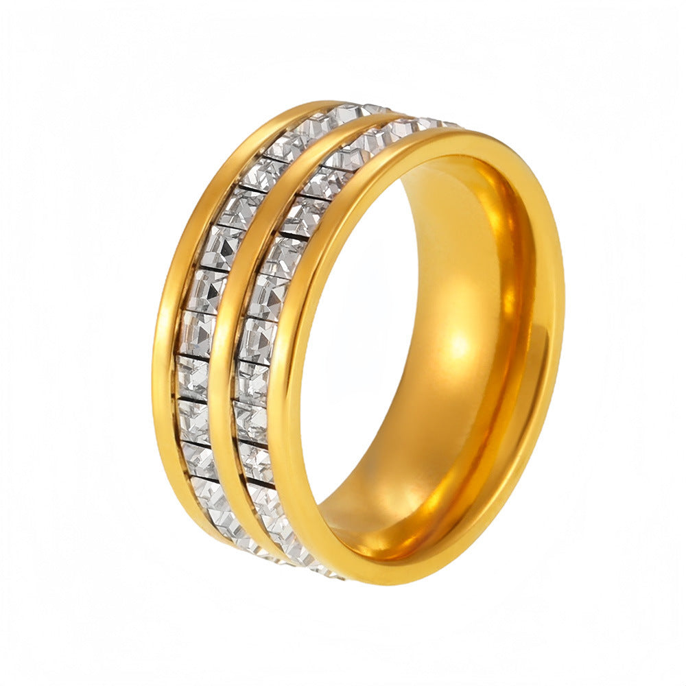 Bague Victoria dorée anneau poli gravures fines acier inoxydable fond blanc Amalys Paris