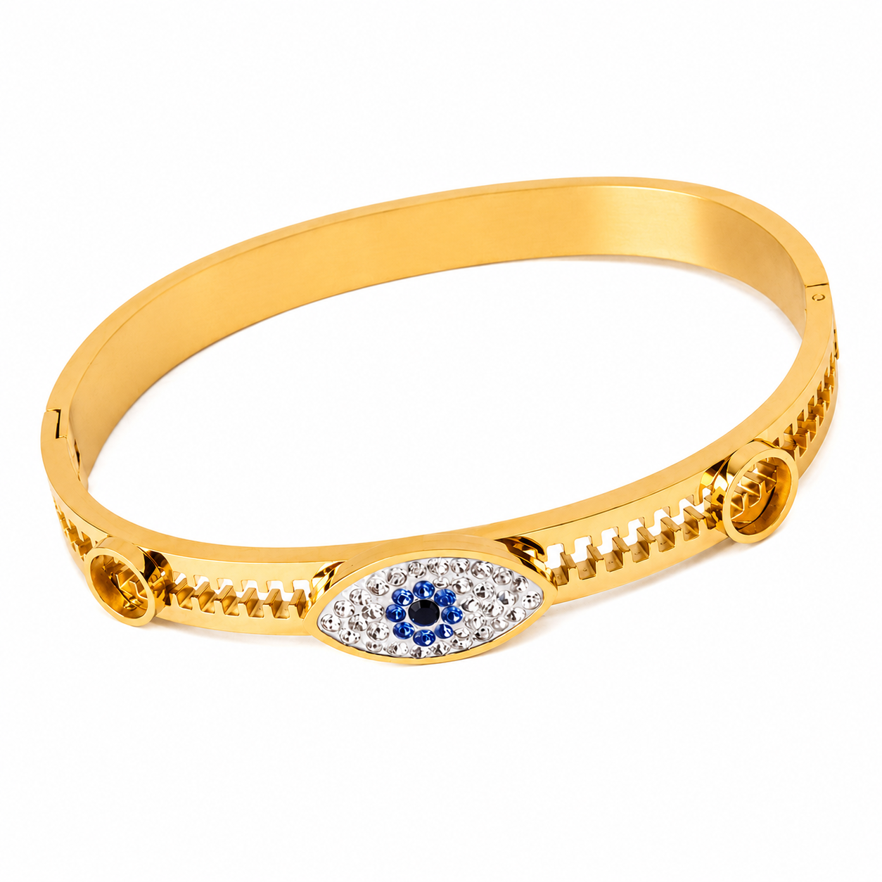 Bracelet Azélie doré porté au poignet look bohème motif œil porte-bonheur bijou femme Amalys Paris