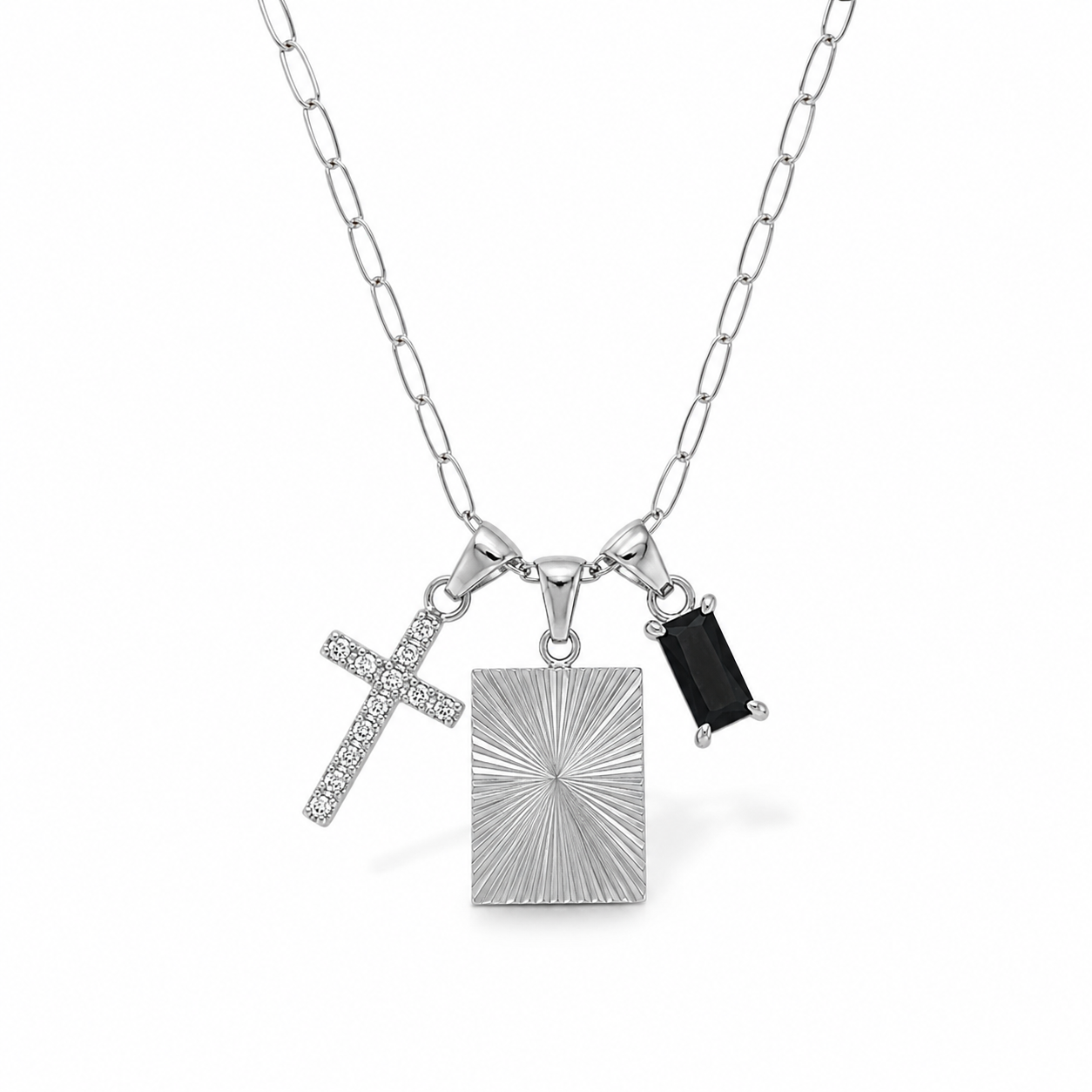 Collier Azélis argenté 3 pendentifs détachables modulable acier inoxydable fond blanc Amalys Paris