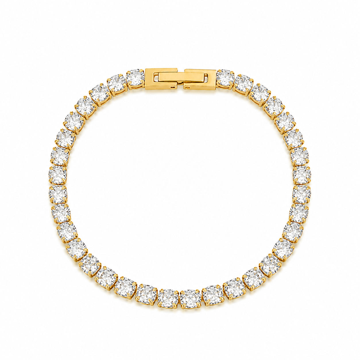 Bracelet Naëlle doré tennis rang zircons pavés luxe acier inoxydable fond blanc Amalys Paris