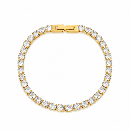 Bracelet Naëlle doré tennis rang zircons pavés luxe acier inoxydable fond blanc Amalys Paris