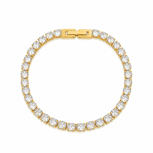 Bracelet Naëlle doré tennis rang zircons pavés luxe acier inoxydable fond blanc Amalys Paris