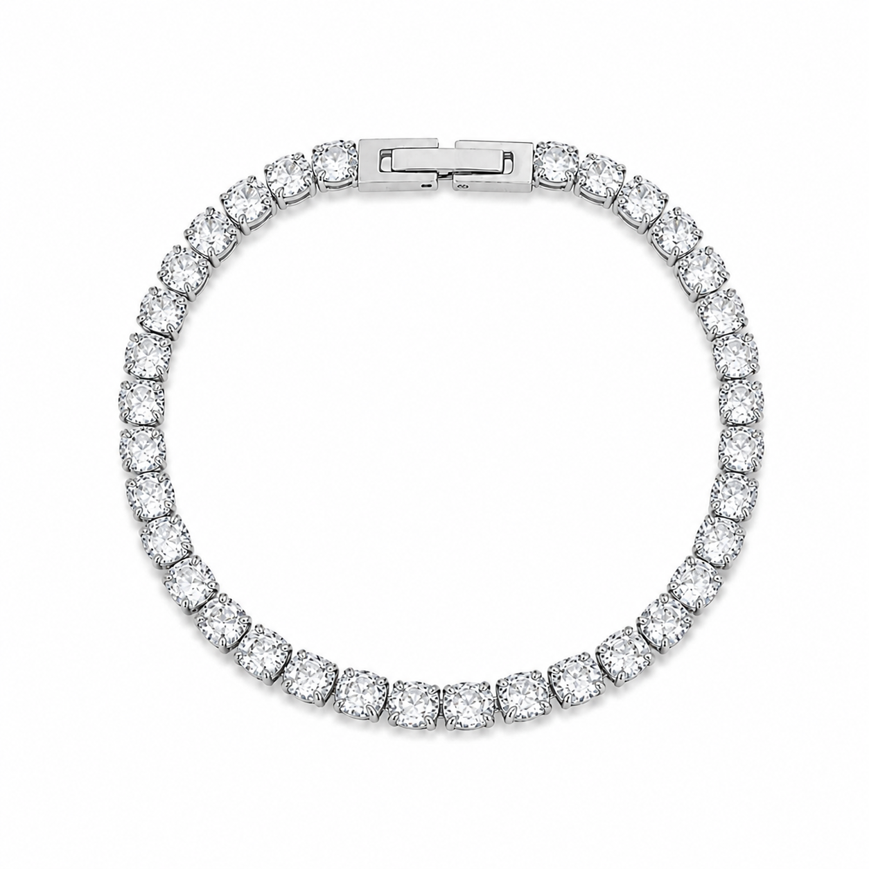 Bracelet Naëlle argenté tennis rang zircons pavés luxe acier inoxydable fond blanc Amalys Paris