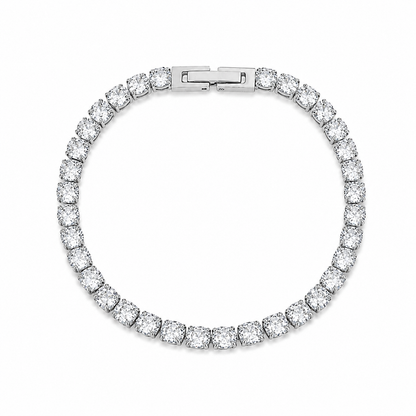 Bracelet Naëlle argenté tennis rang zircons pavés luxe acier inoxydable fond blanc Amalys Paris