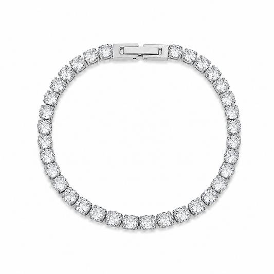 Bracelet Naëlle argenté tennis rang zircons pavés luxe acier inoxydable fond blanc Amalys Paris