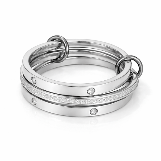 Bague Léonie argentée multi-anneaux entrelacés acier inoxydable fond blanc Amalys Paris