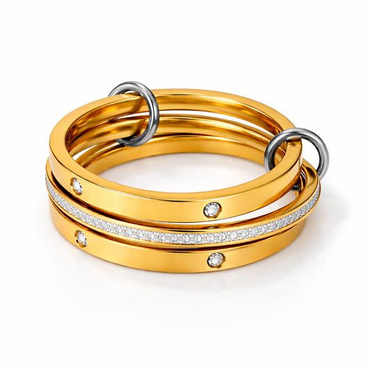 Bague Léonie dorée multi-anneaux entrelacés acier inoxydable fond blanc Amalys Paris