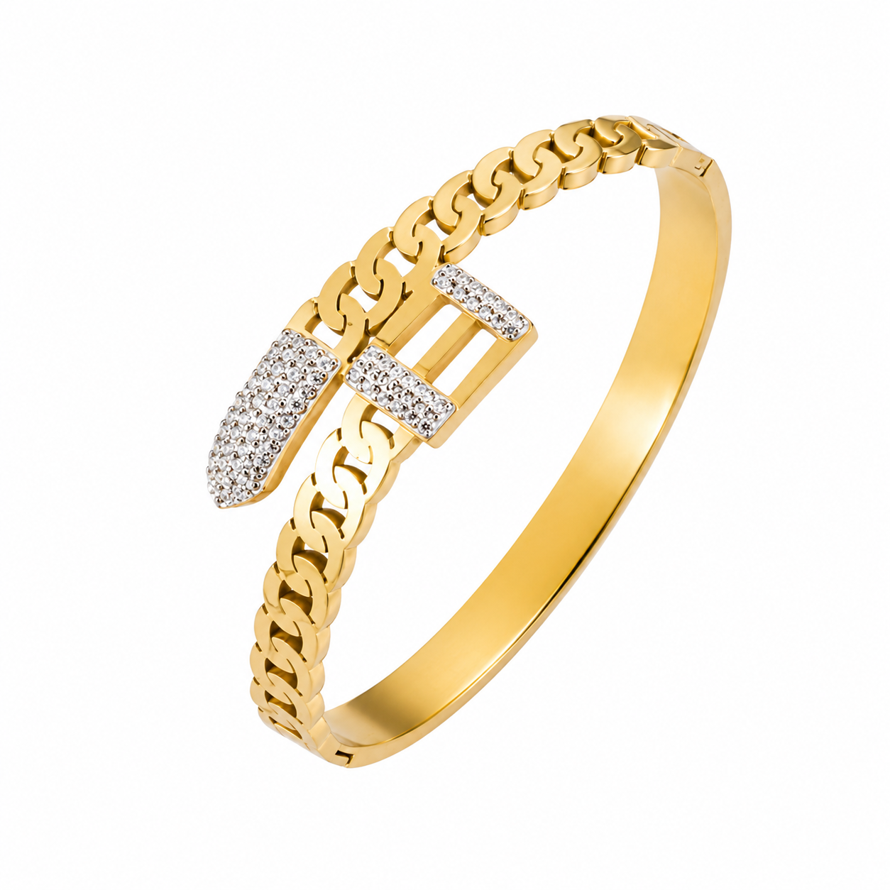 Bracelet Soléane doré maillons élégants scintillants acier inoxydable fond blanc Amalys Paris