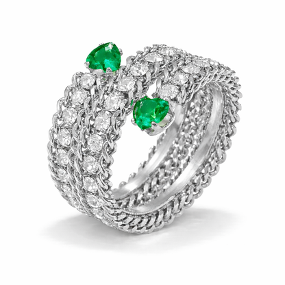 Bague Isabella argentée multi-rangs mailles entrelacées acier inoxydable fond blanc Amalys Paris