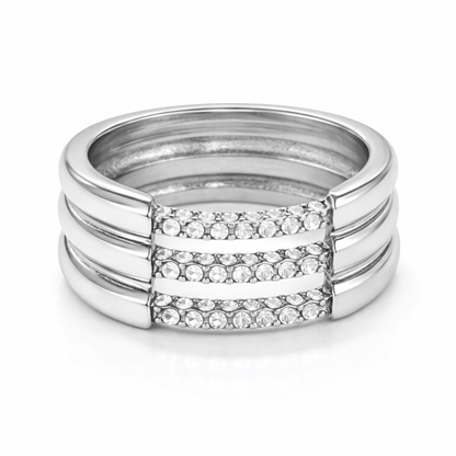Bague Sophia argentée triple rang empilable acier inoxydable fond blanc Amalys Paris